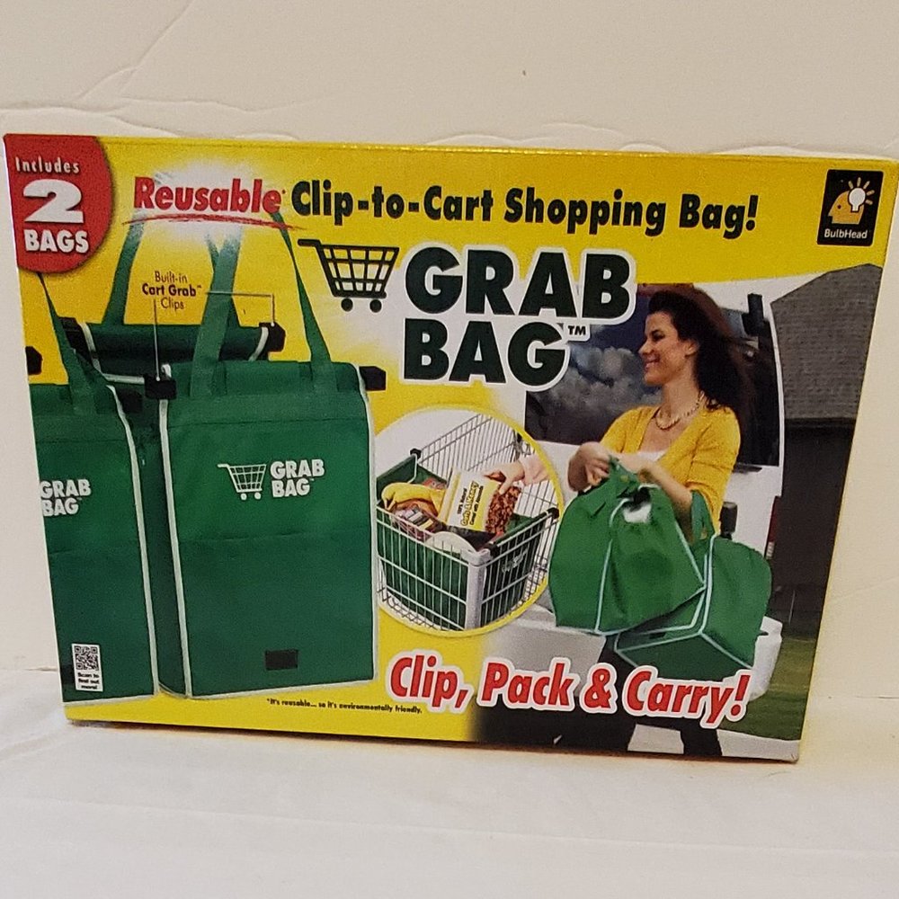 2 Reusable Clip to Cart Grocery Grab Bags